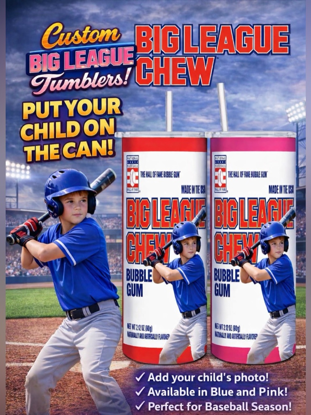 Custom Big League Chew Baseball Tumbler Personalized Sports Gift